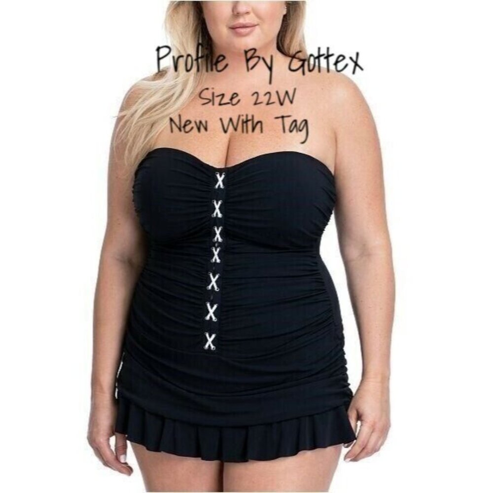 Profile by Gottex Plus Size 22W Bandeau Swimdress with Ruched Detailing New
